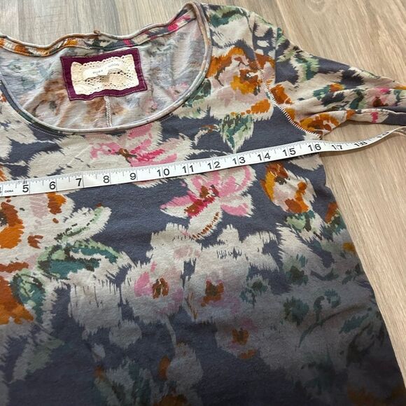 Anthropologie Pure + Good Top Scoop Neck Floral Ombré Grey Pattern - Picture 4 of 8
